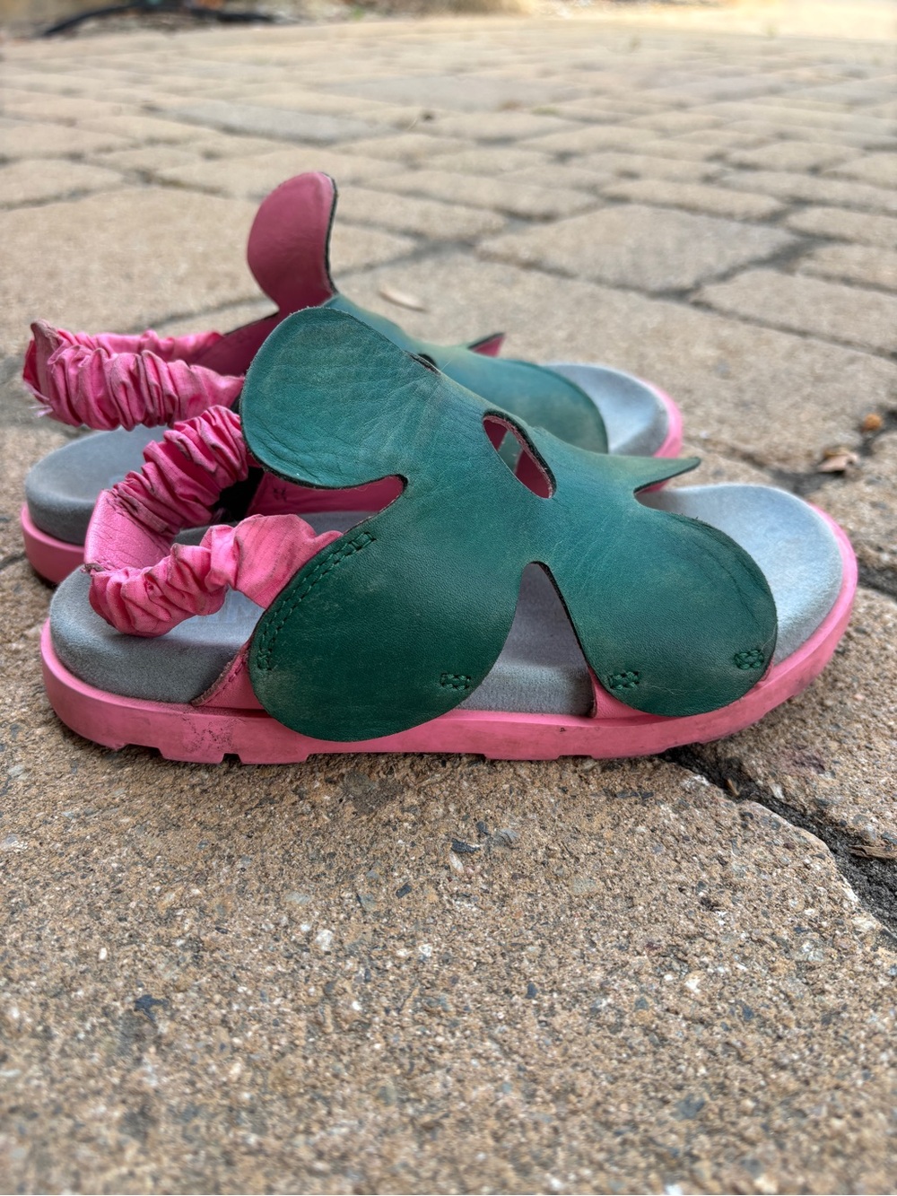 Camper Green and Pink Leather Brutus Sandal for Kids